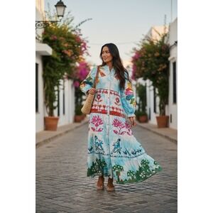chinese dress ladies Farm Rio Flowering Garden Tree Organic Cotton Maxi Dress